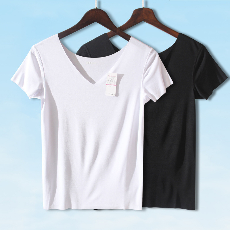 Unisex Thin Modal Seamless T-Shirt V-Neck Short-Sleeve Sports Trendy Youth Half-Sleeve Base Shirt