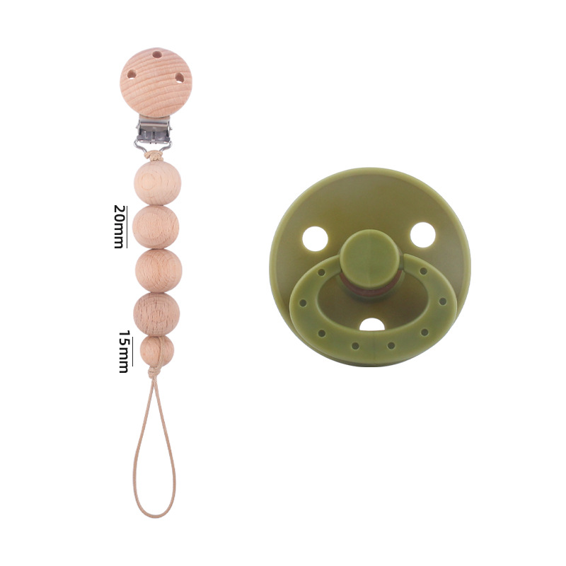 Nuevos suministros para bebés Beech chupete cadena calmante bebé redondo de silicona chupete mordedura molar traje de dos piezas