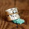 Cross -border independent station new European and American retro split color valley golden circle moon light stone ring