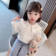 女寶寶秋季長袖襯衫1-3歲小女孩娃娃領襯衫4兒童洋氣衣服提花上衣