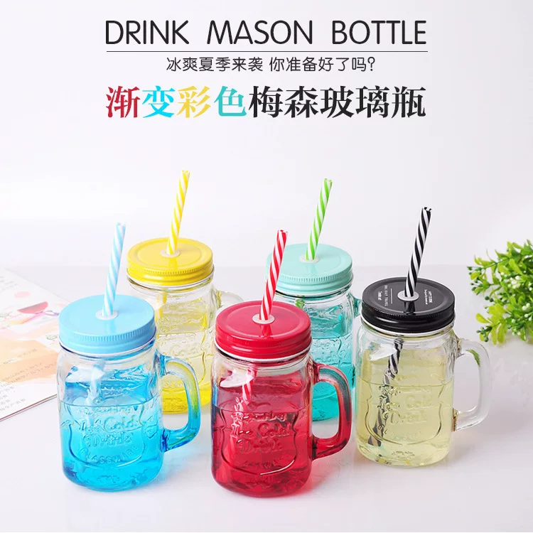 Creative fashionable straw, handle, milk tea, glass, gradient