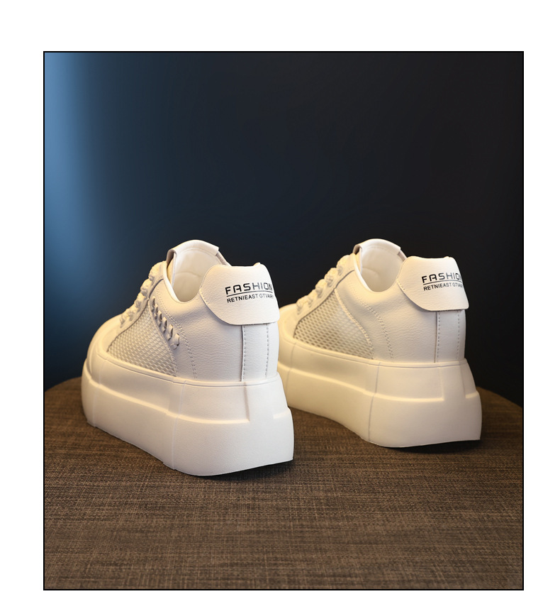 Giày sneaker nữ đế dày tăng chiều cao lưới thoáng khí trắng basic — màu trắng chi tiết 12