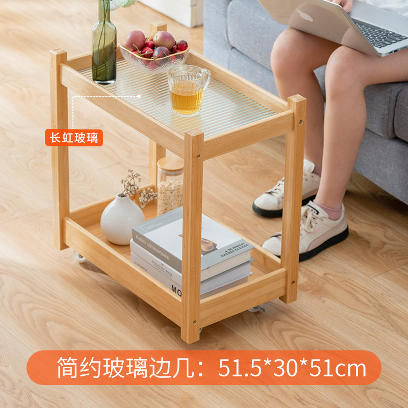 Pequeña sala de estar mesa de té de vidrio estilo ins sofá Carro Lateral moderno simple marrón móvil carrito de té Nuevo