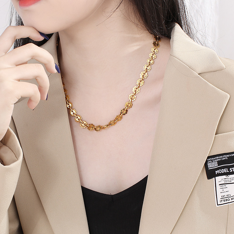 Simple Style Style PVD Coated 18K Gold Plated Geometric Titanium Steel Simple Style Waterproof Non Tarnish Bracelets Necklace