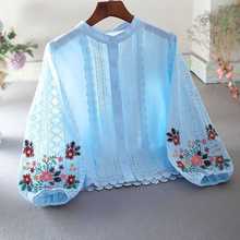 原创文艺小清新蕾丝拼接精致文艺短款高腰设计感学院风衬衫女上衣