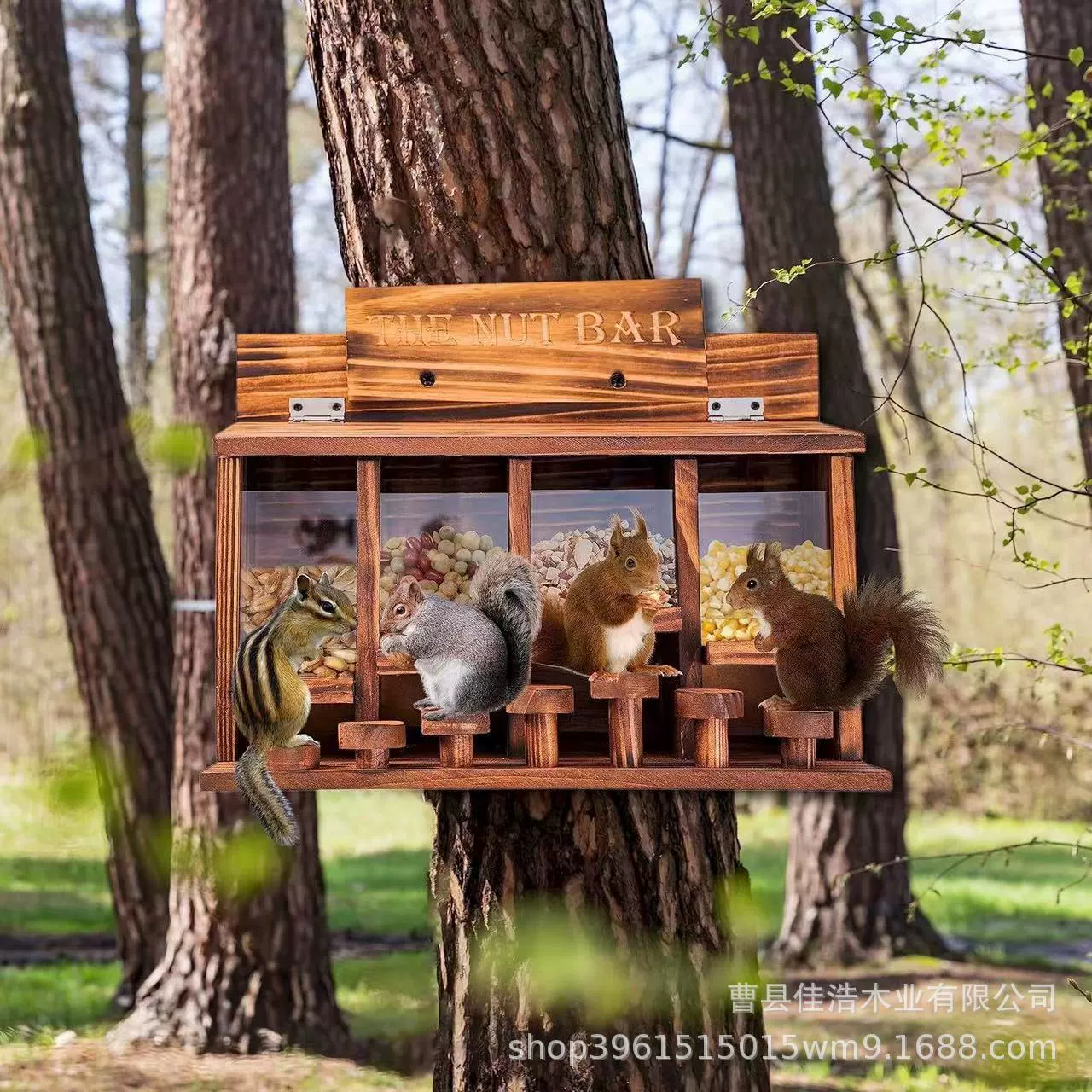 Древесный кормушка для домашних животных Древесный карбонизированный открытый обеденный стол для домашних животных Большой деревянный бурундук животный дом