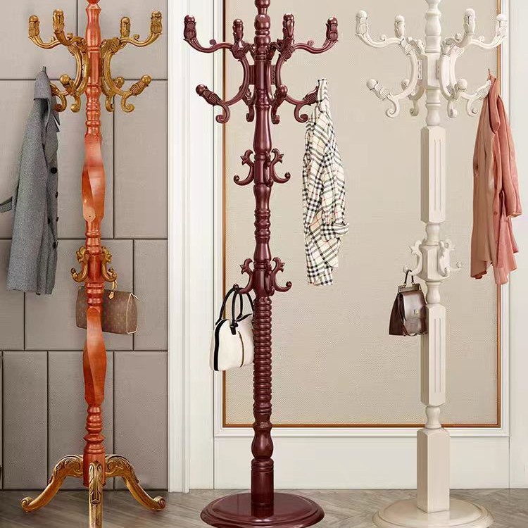 Clothes Rack Floor-Standing Bedroom Solid Wood Household Clothes Rack European Style Indoor Clothes Rack Bag Rack Vertical Coat Rack