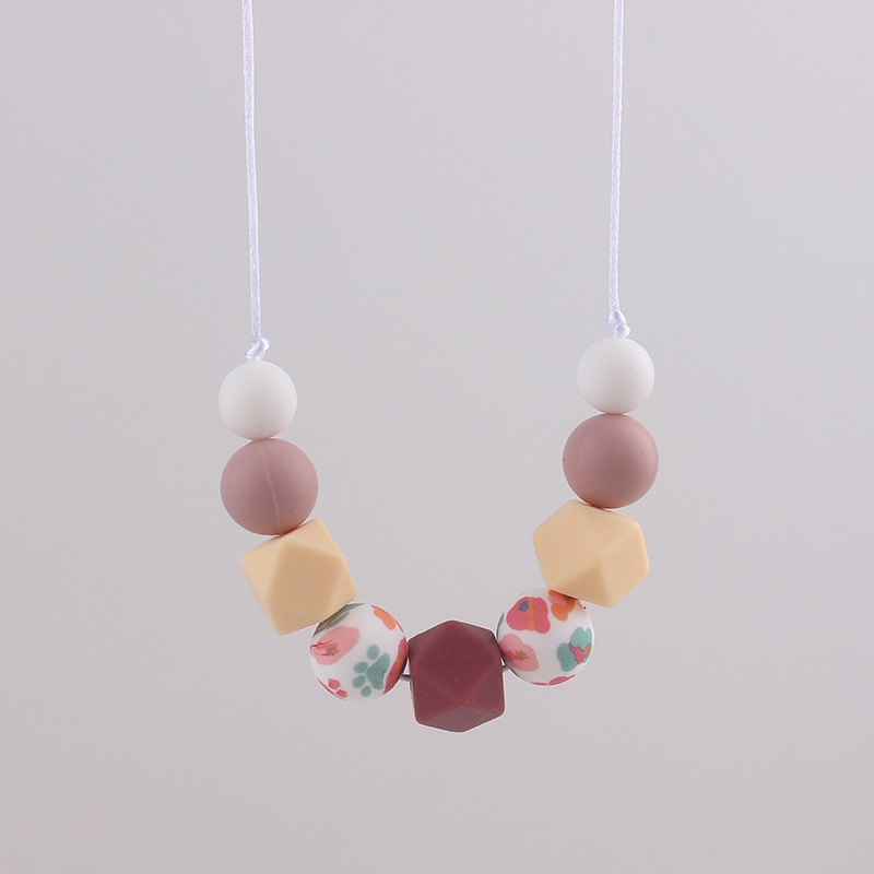 Ins Collar de mordedor para madres y bebés Juguete para bebés Collar de cuentas de silicona por transferencia de agua Collar de madre