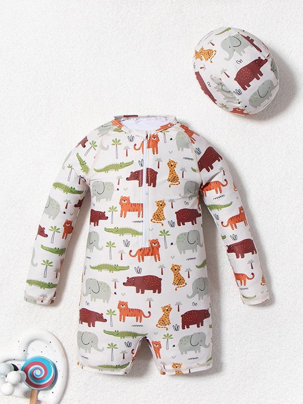 Cross-Border 25 New Styles of Boys' Swimwear with Cute Prints, High-Elastic Swimwear, Sun-Protective Children's Swimwear, Long-Sleeved Beach Swimwear