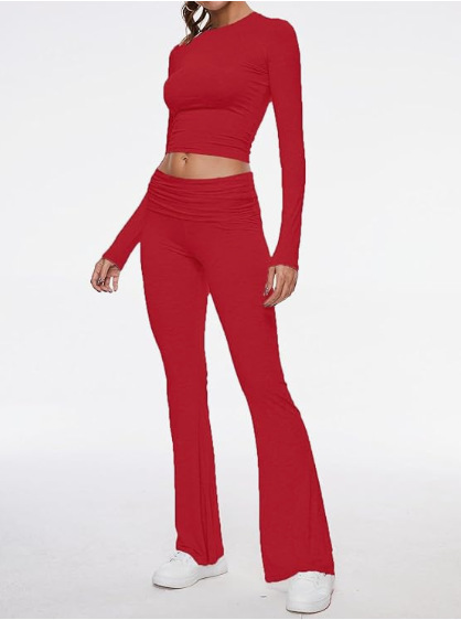 336g Weight Long Sleeve Sleeve Length Spandex, Polyester Fabric Type Pant Co-ord Set Sets Type 2 Pieces Set Quantity Holiday, Daily Occasion Round Neck Neckline Slim Fit Type Solid Color Pattern Summer, Spring Season Women's Gender Streetwear Style Holiday Daily Women's Streetwear Solid Color Spandex Polyester Pant Co-ord Set Pants Sets 32