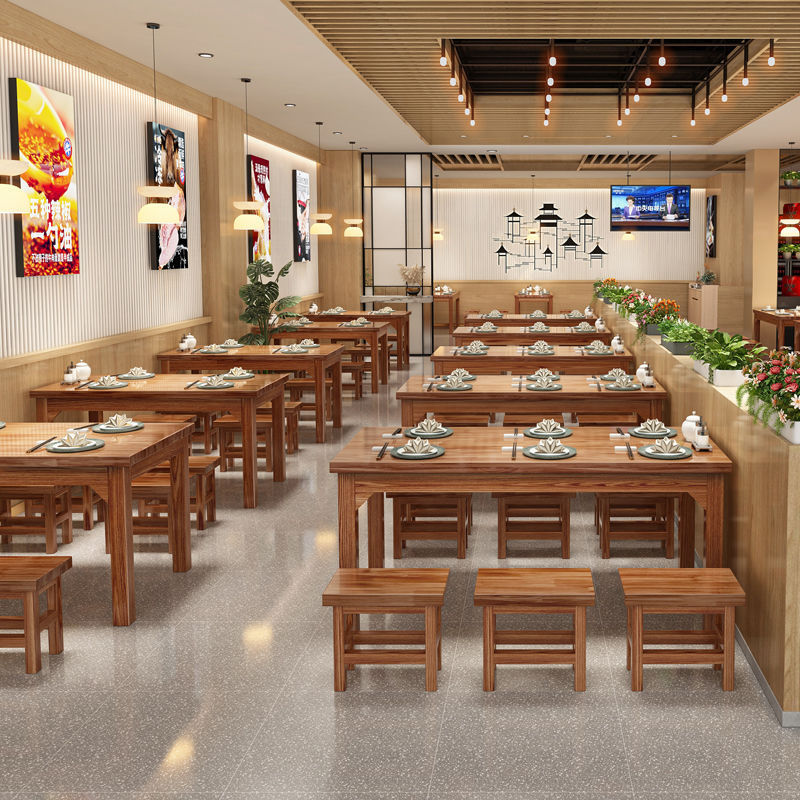 实木餐桌商用餐饮桌椅火锅饭店面馆桌椅快餐食堂吃饭桌子碳化餐桌|undefined