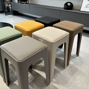 Plastic Stool with Soft Upholstery, Thickened for Home Use, Stackable for Living Room, Modern and Simple Bench, Comfortable for Long Sitting, Commercial Dining Chair
