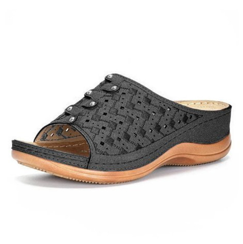 Women's Wedge Sandals Thick Sole Rhinestone Beach Flip Flops_voghion.com