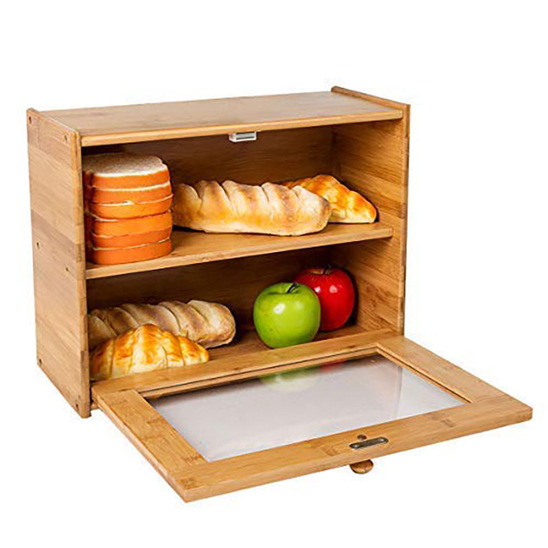 Caja de pan de bambú de doble capa de gran capacidad caja de pan creativa caja de bocadillos de bambú caja de almacenamiento de madera caja de almacenamiento de cocina a prueba de polvo