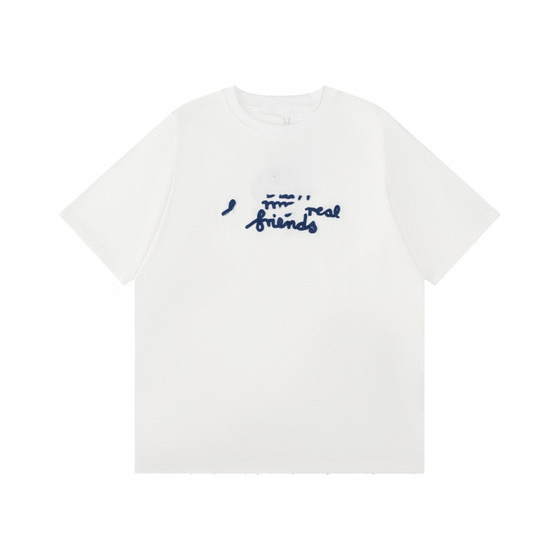 High-End Custom Unisex New Style T-Shirt with Friend Lettering Signature Embroidery, Short Sleeves, High Weight, Loose Fit, Cross-Border Supply