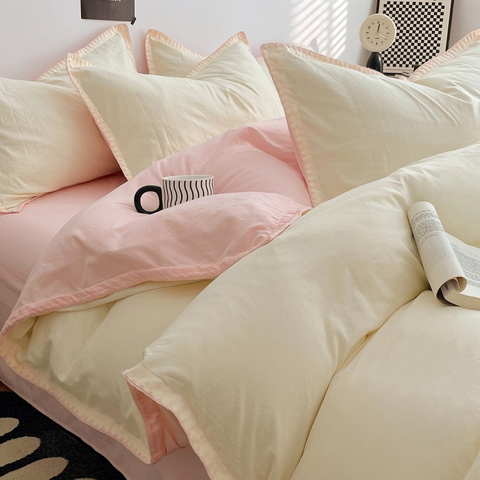 Otoño y invierno de algodón lavado con agua cuatro piezas de sábanas de cama, sábanas de cama, lujo ligero, 2025 nuevo dormitorio estudiantil de tres piezas