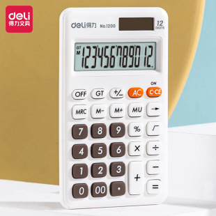 Deli 1200 Calculator Lightweight Portable Power Fast Office Dual Power Supply Student Grain and Fruit Color
