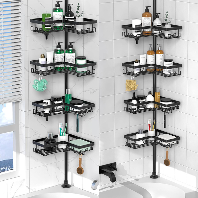 Cross-Border Punch-Free Bathroom Multi-Layer Storage Rack, Extendable Floor-To-Ceiling Storage Rack, Shower Corner Rack