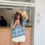 秋冬网格美式辣妹开衫