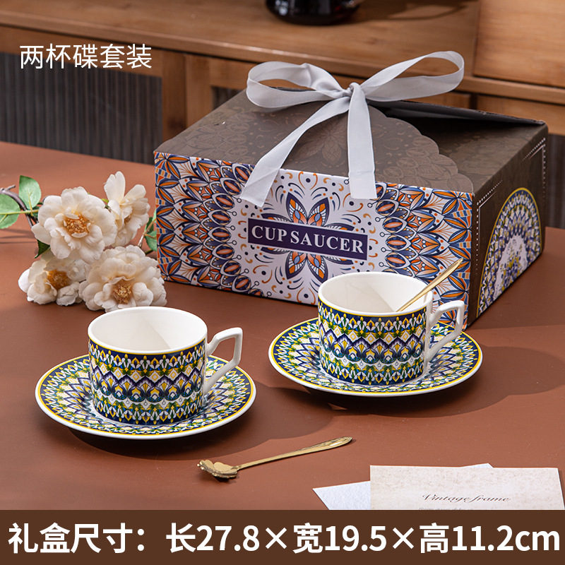 Bohemia de alta calidad taza de café y plato conjunto de tazas de cerámica en el extranjero de alto valor de regalo de mano regalo de actividad