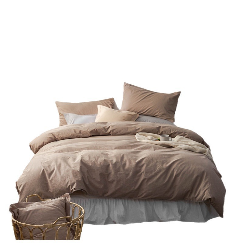 Conjunto de quatro peças em algodão puro, estilo retrô minimalista francês nórdico, 100% algodão, grosso, ideal para primavera e outono, inclui capa de edredom e travessa para cama._voghion.com