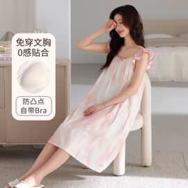 【带胸垫】夏季新款纯棉女背心睡裙甜美休闲女家居服图片色圆领
