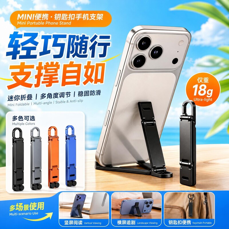 Cross-border new keychain desktop stand, foldable, portable, mini, lightweight, and multi-functional universal phone stand