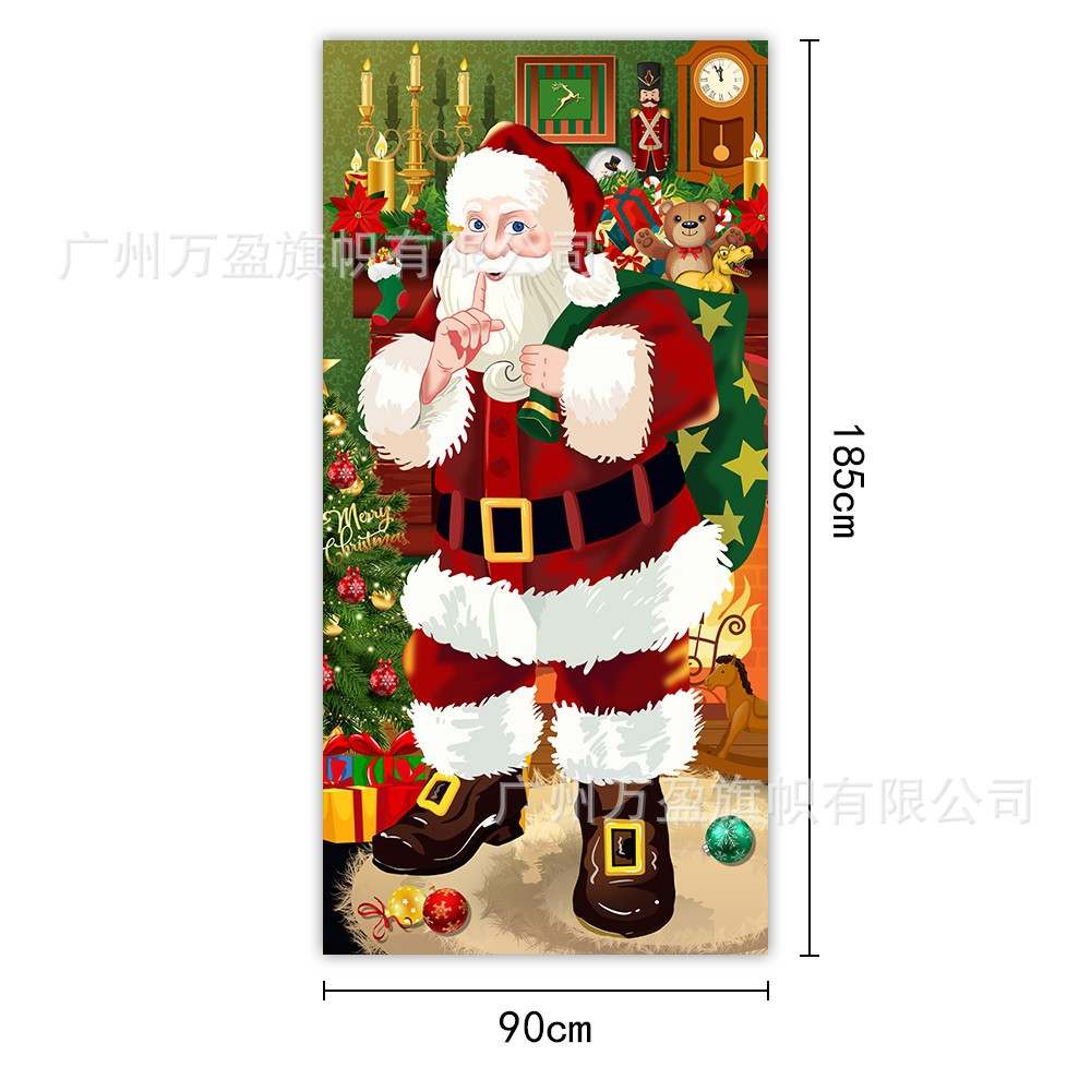 2025 nuevos productos de navidad cortina de bandera Santa Claus para ver la hoja de regalo decoración de tela colgante Bandera de bienvenida de Navidad