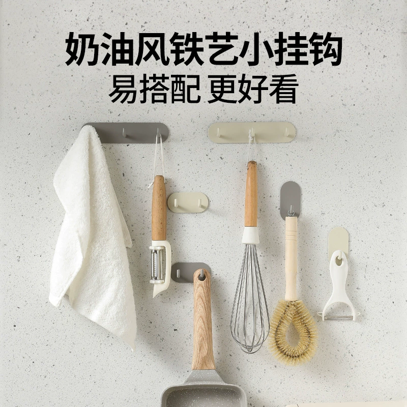 Кремовый wind-style железная липкая крючковая без punching мощный клей кухонный крючок дверь после ванной три крючка настенной подвески