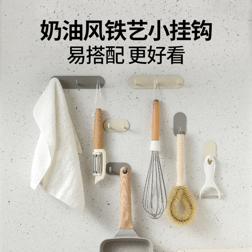 Cream-style Japanese-style iron sticky hooks without punching strong adhesive kitchen hooks behind the door bathroom three-hook row hook wall hanging
