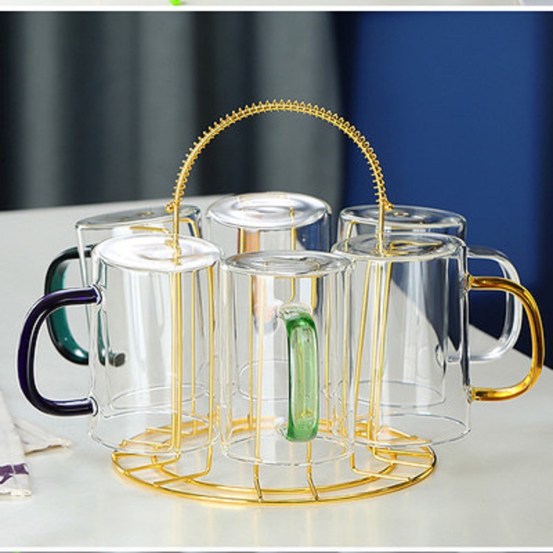 Taza de metal rack drenaje taza del hogar rack de almacenamiento sala de estar luz lujo creativo estilo europeo estante de la taza de cristal