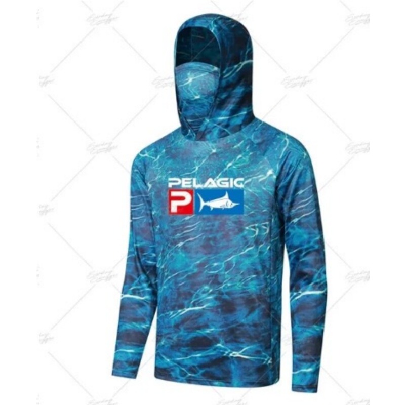 PELAGIC Men's Fishing Shirt Hoodie with Face Mask Breathable Anti-mosquito Long Sleeve Sunscreen Fishing Hooded Fishing Clothes