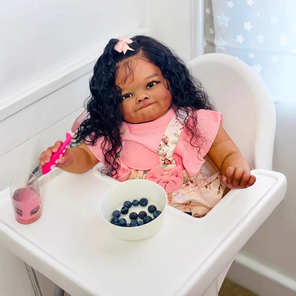 NPK genuino 24inch hoyuelo sonriente tono de piel oscuro muñeca Raya cabello implantado a mano fuente transfronteriza