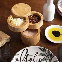 Bamboo Kitchen Three-Layer Spice Jar Home Rotating Lid Spice Container with Magnetic Rotating Lid Spice Rack