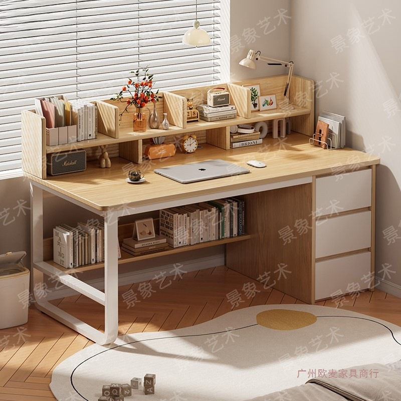 Desk Student Bedroom Bookshelf Integrated Study Desk Home Small Apartment with Drawer Desktop Office Computer Desk