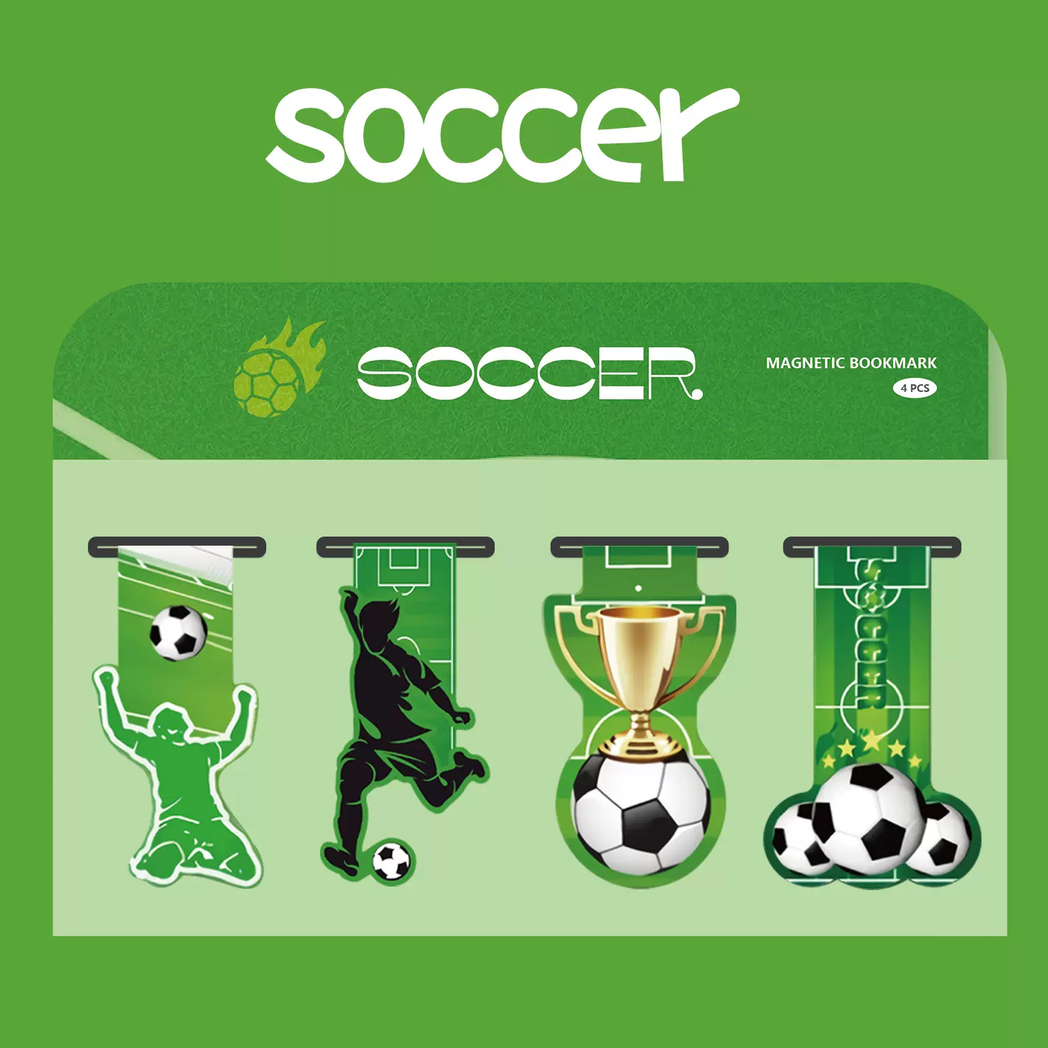4张磁吸系列ins风草坪足球系列绿色书签创意对折纸质阅读标签书签