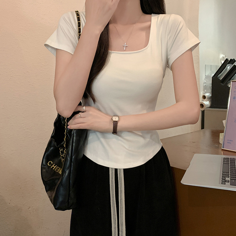 Cotton apricot summer short design short sleeve T-shirt