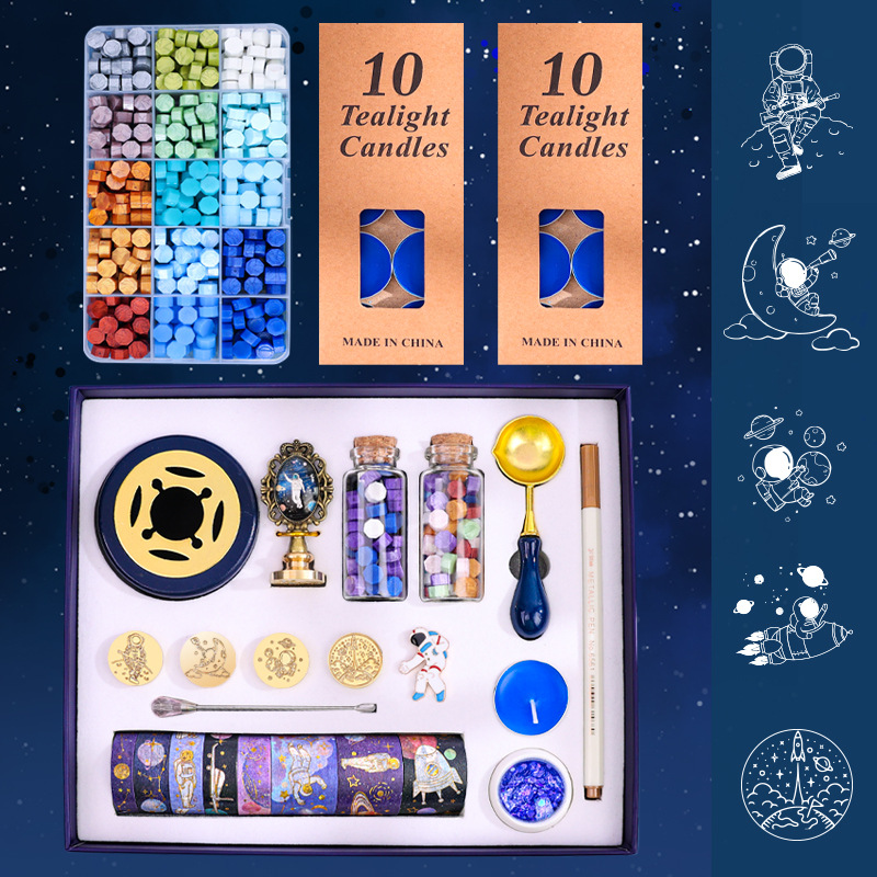 The Little Prince Wax Seal Set Astronaut Galaxy Space Cadet Stamp Head Letter Sealing Wax Pellets Melting Pot Tongs