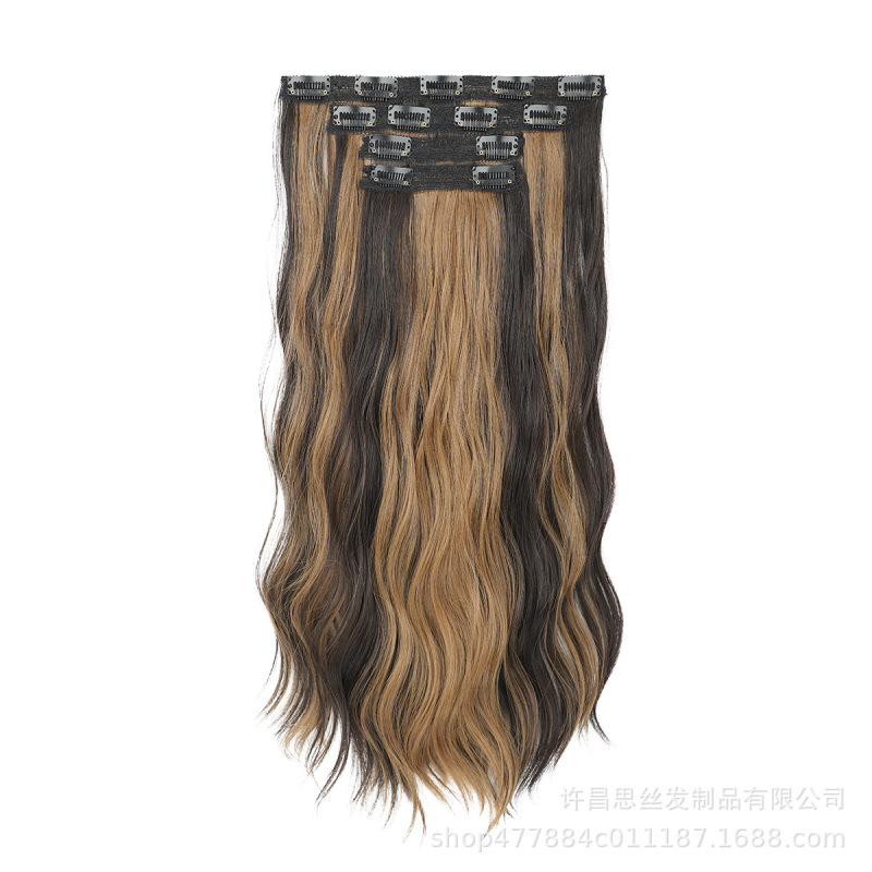 跨境假发 化纤渐变染色接发片合成四件套卡子发假发 Clip in Hair|undefined