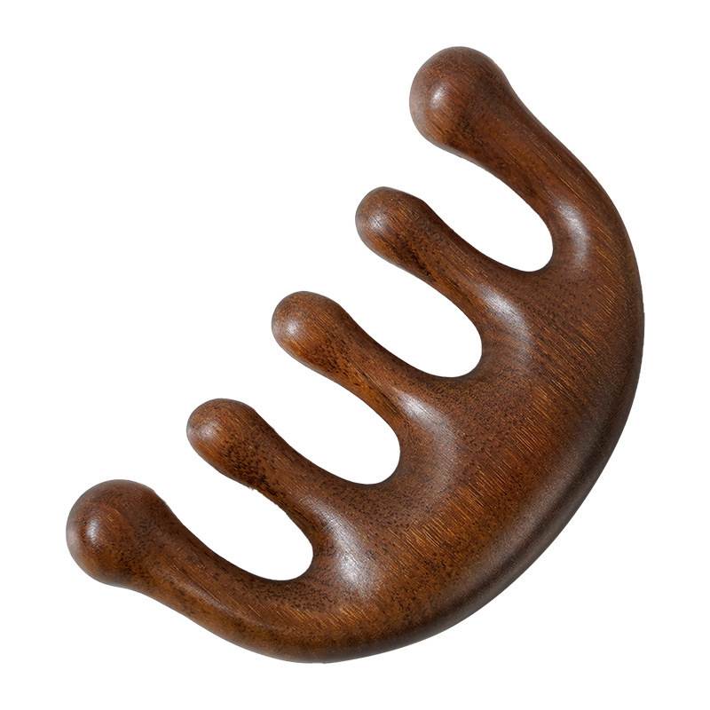 Peine de masaje para meridianos de la cabeza, peine de cinco garras de sándalo verde para masaje del cuero cabelludo, peine portátil para terapia capilar y cuidado de los meridianos, peine para raspado facial.