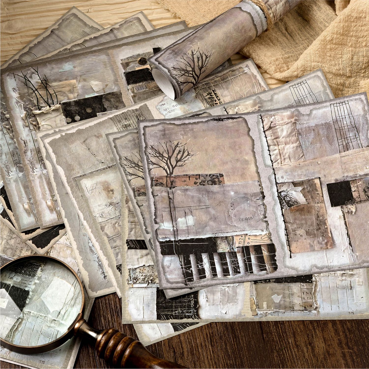 Mo Mo retro doble disfrute paquete de papel material de papel empalme de fragmentos de papel retro papel de material rasgable papel de base de cuenta manual