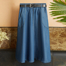 2025夏季新款女装口袋牛仔文艺中裙气质通勤纯色显瘦百褶裙JR9012