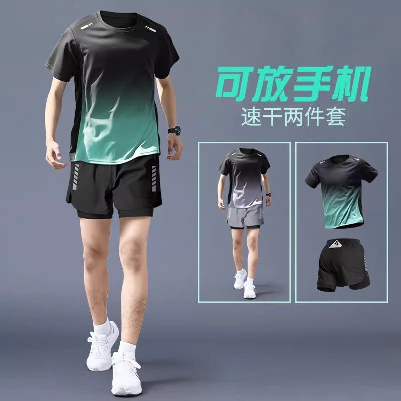 Running Sports Suit Men's Gym Clothes Summer Quick-Drying Short-Sleeved Shorts Marathon Professional Training Equipment