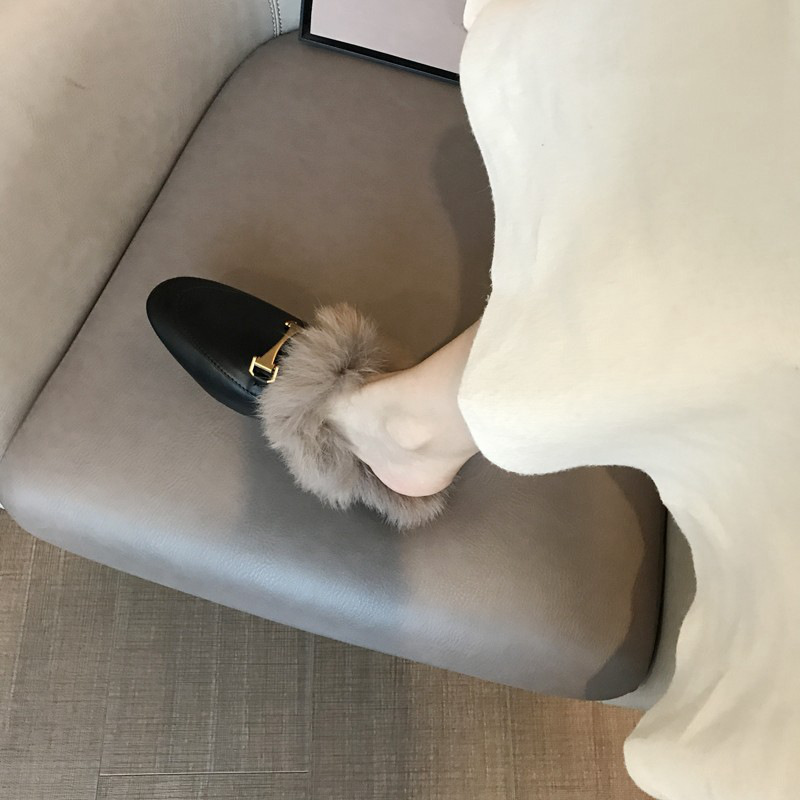 Scarpe in cotone a mezzo supporto in pelliccia di coniglio in moda pantofole in pelle con fibbia in metallo capispalla da donna scarpe in pelliccia Muller inverno Baotou_voghion.com