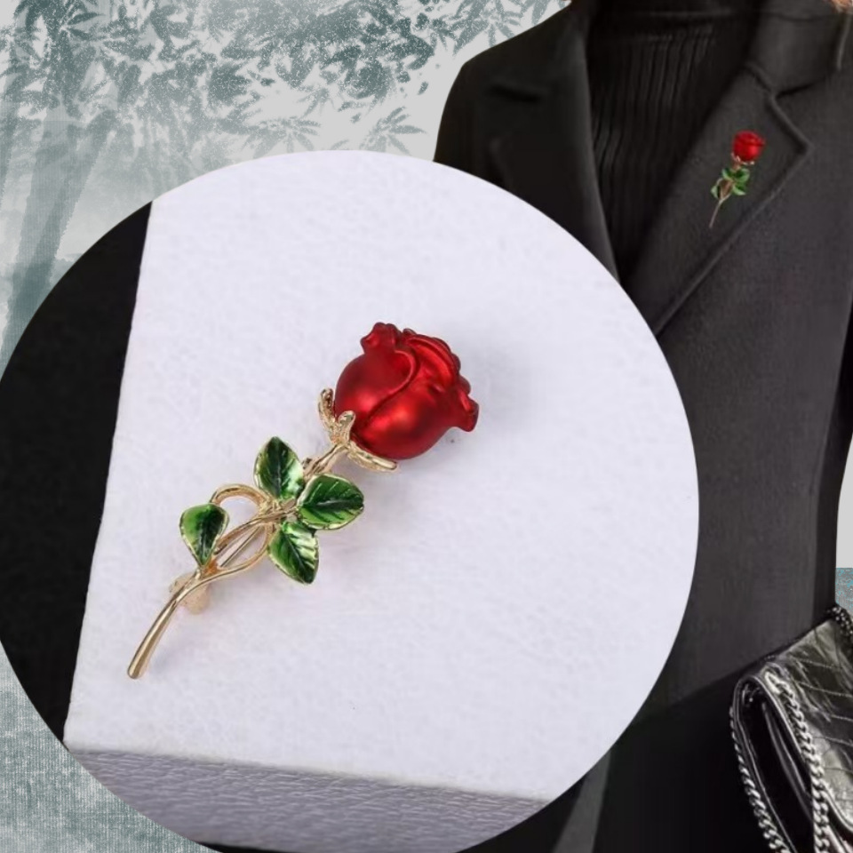 Red Rose Brooch Fashion High-end Flower Suit Pin Clothes Anti-light Large Pin Women's All-match Drop Oil Corsage