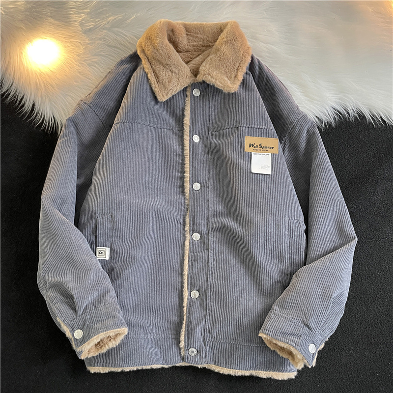 Abrigo acolchado de algodón de pana para hombre Otoño e Invierno estilo japonés Harajuku ins moda casual hip hop lana de cordero Abrigo acolchado de algodón