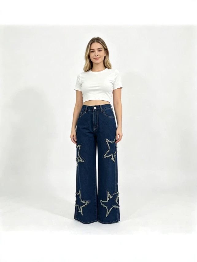 Jeans Rectos de Tiro Alto para Mujer de Mezclilla de Algodón, Cintura Alta, Lavado Retro, para Moda Callejera