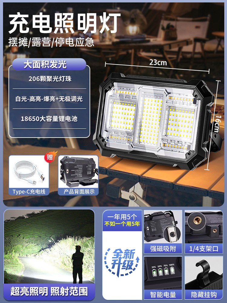 Luces de carga, luces de puesto, luces de mercado nocturno, luces de puesto de batería de larga duración, luces de campamento al aire libre, luces de emergencia de corte de energía