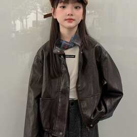女童皮夹克长袖春秋款2026新款洋气美拉德小女孩机车皮衣上衣外套