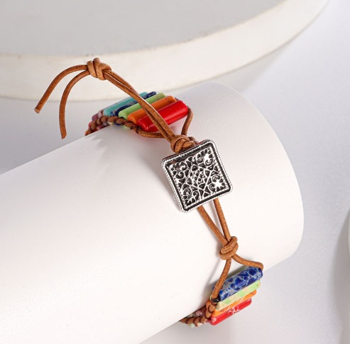 Longrui Amazon joyería transfronteriza imitación piedra natural pulsera de cuerda de cuero tejida a mano joyería de mano creativa bohemia